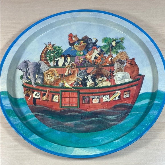 Blue and Red Noah's Ark Metal Tray - Picture 1 of 6